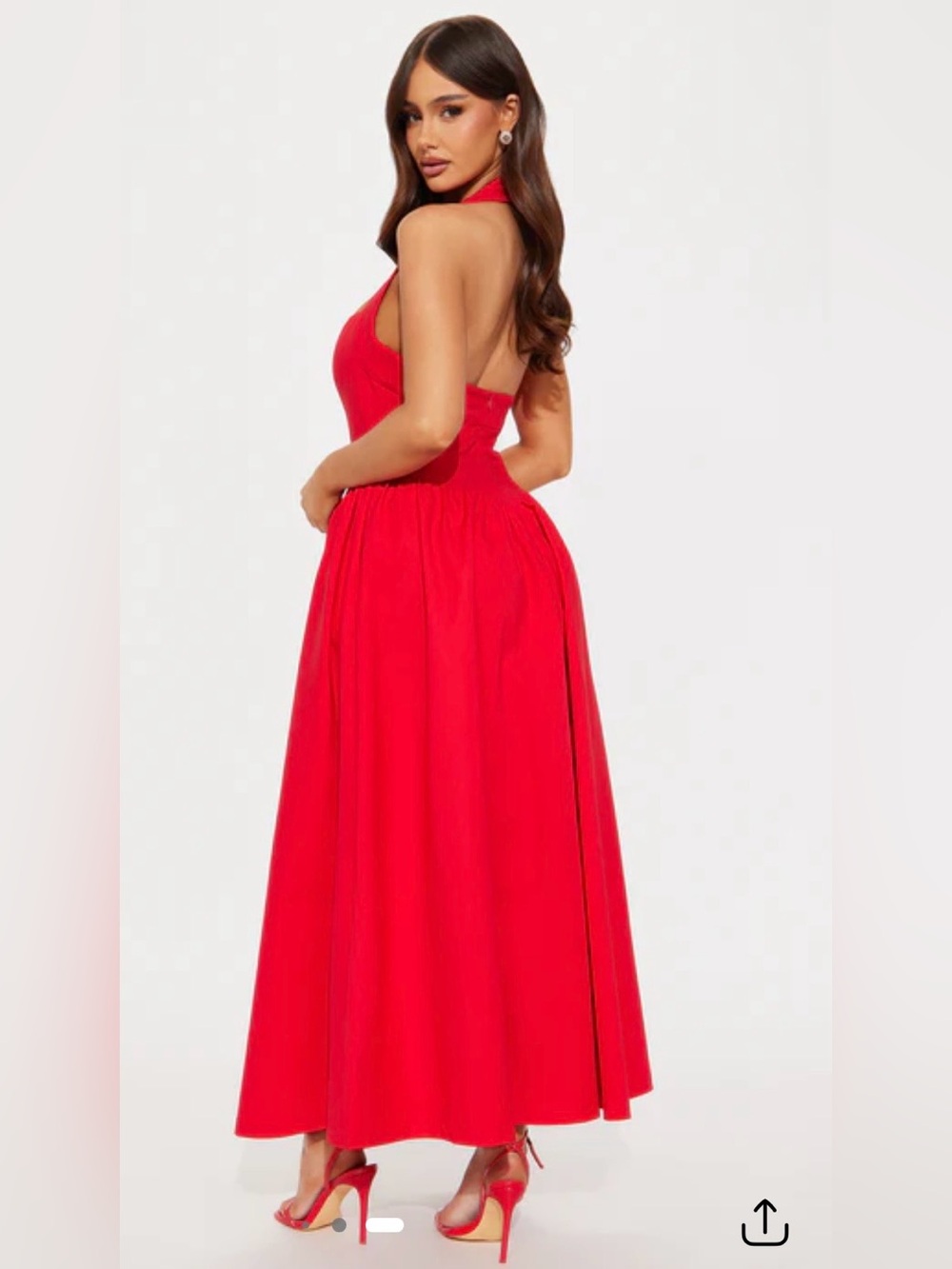 NWOT Crystal Sky Red Halter Dress with pockets and a flattering fitted bodice. S